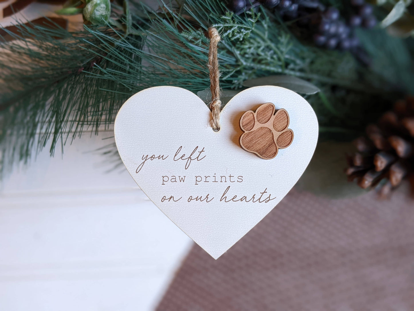 “You left your Paw prints” Laser Cut Wood Ornament