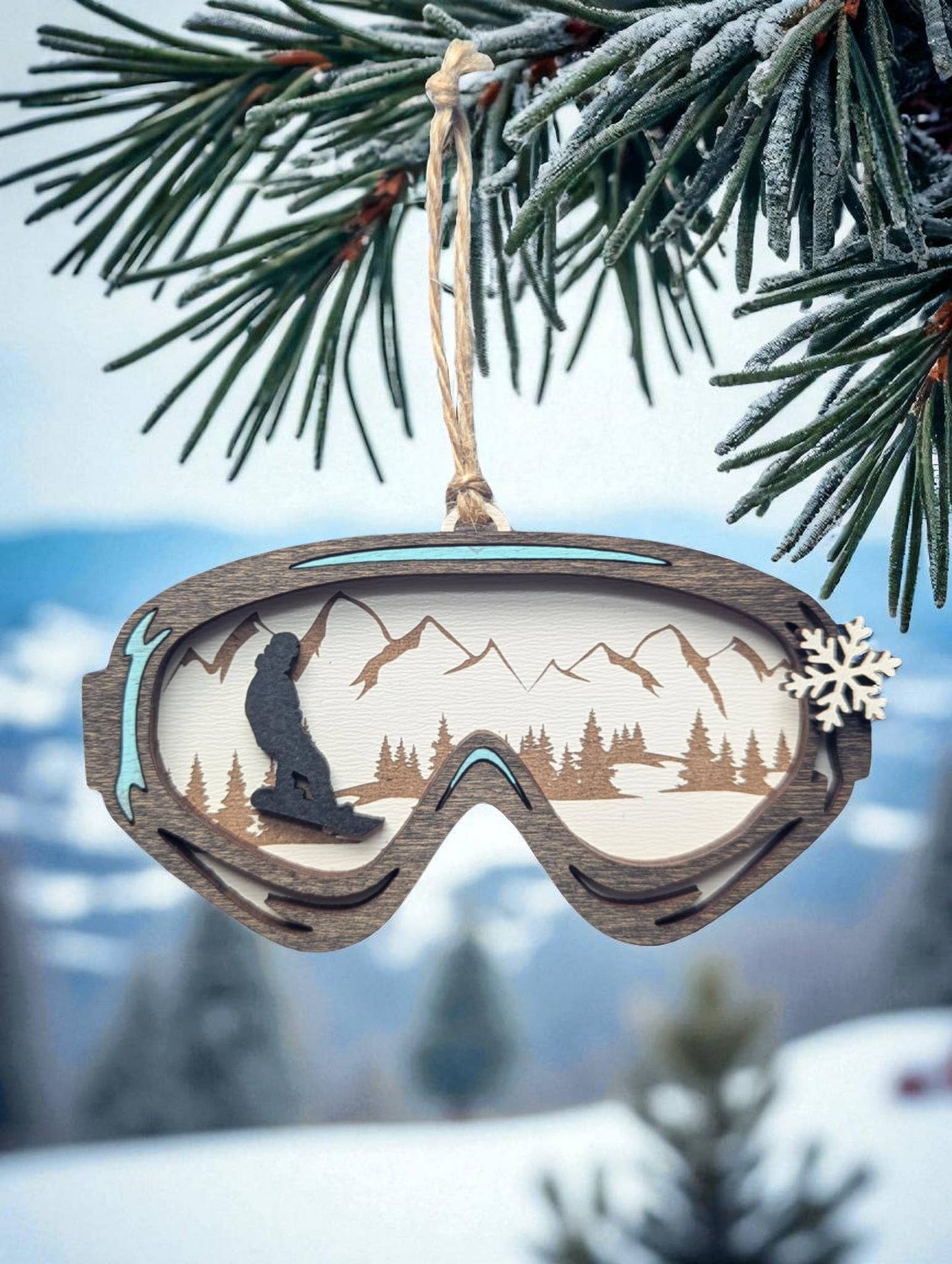 “Snowboard Goggles” Laser Cut Wood Ornament