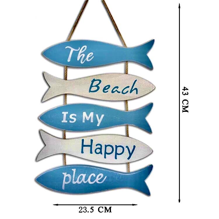 Wooden Hanging fish sign “The beach is my happy place”