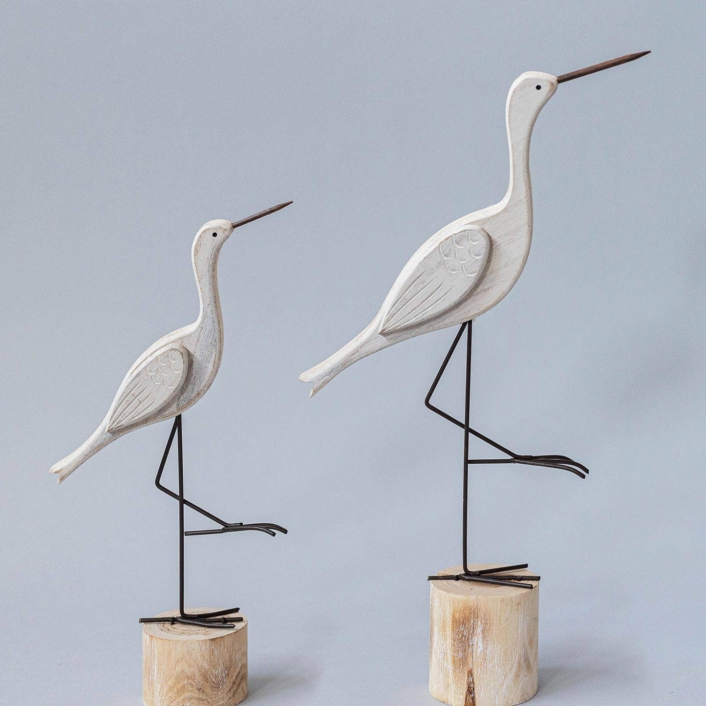 Wooden Storks on Stump, Set of 2