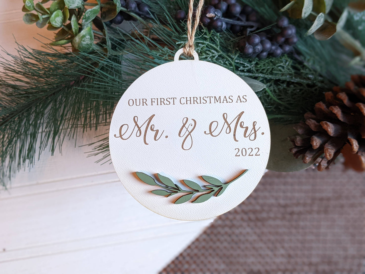 “Mr. & Mrs.” Laser Cut Wood Ornament