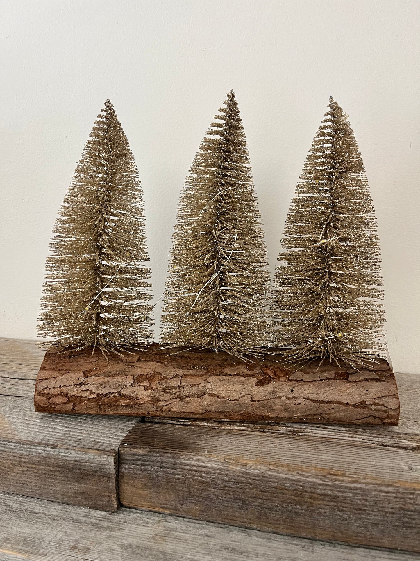 Gold Glitter Trees on Log