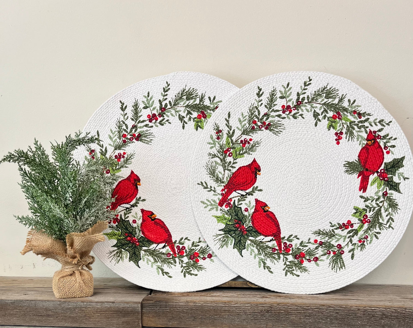 “Winter Cardinal” Braided Christmas Placemats