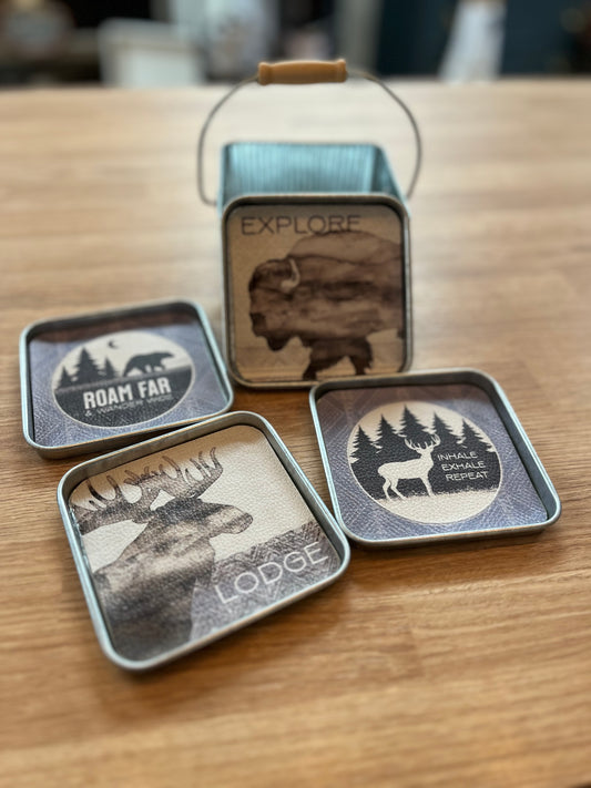 Coasters in Tin with Handle