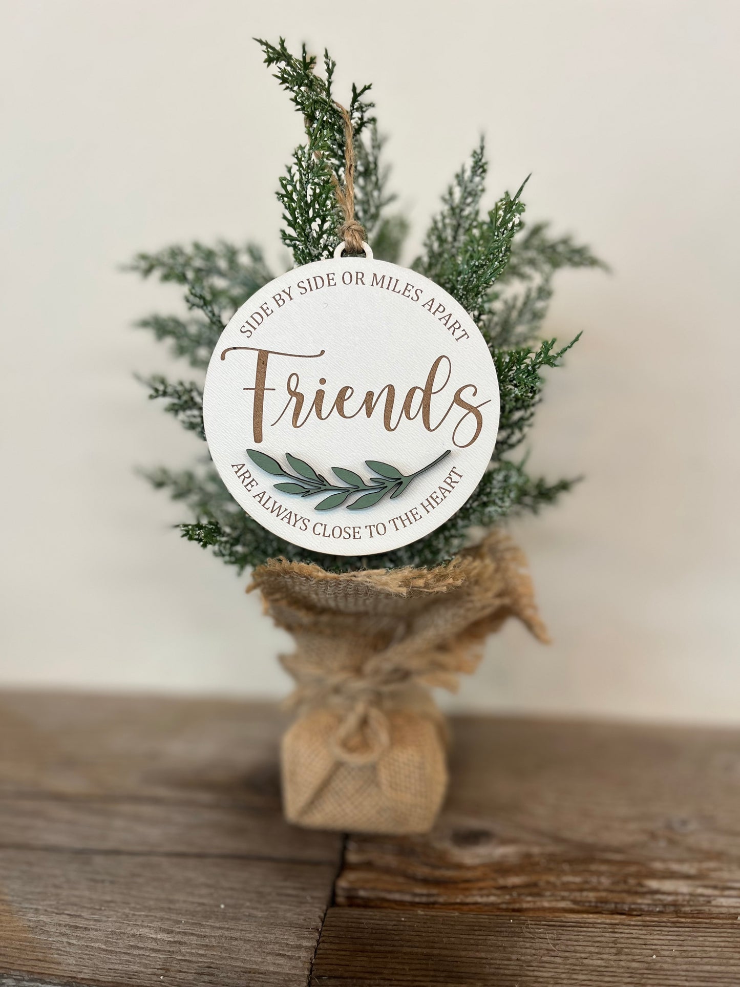 “Side by Side or Miles Apart” Laser Cut Wood Ornament