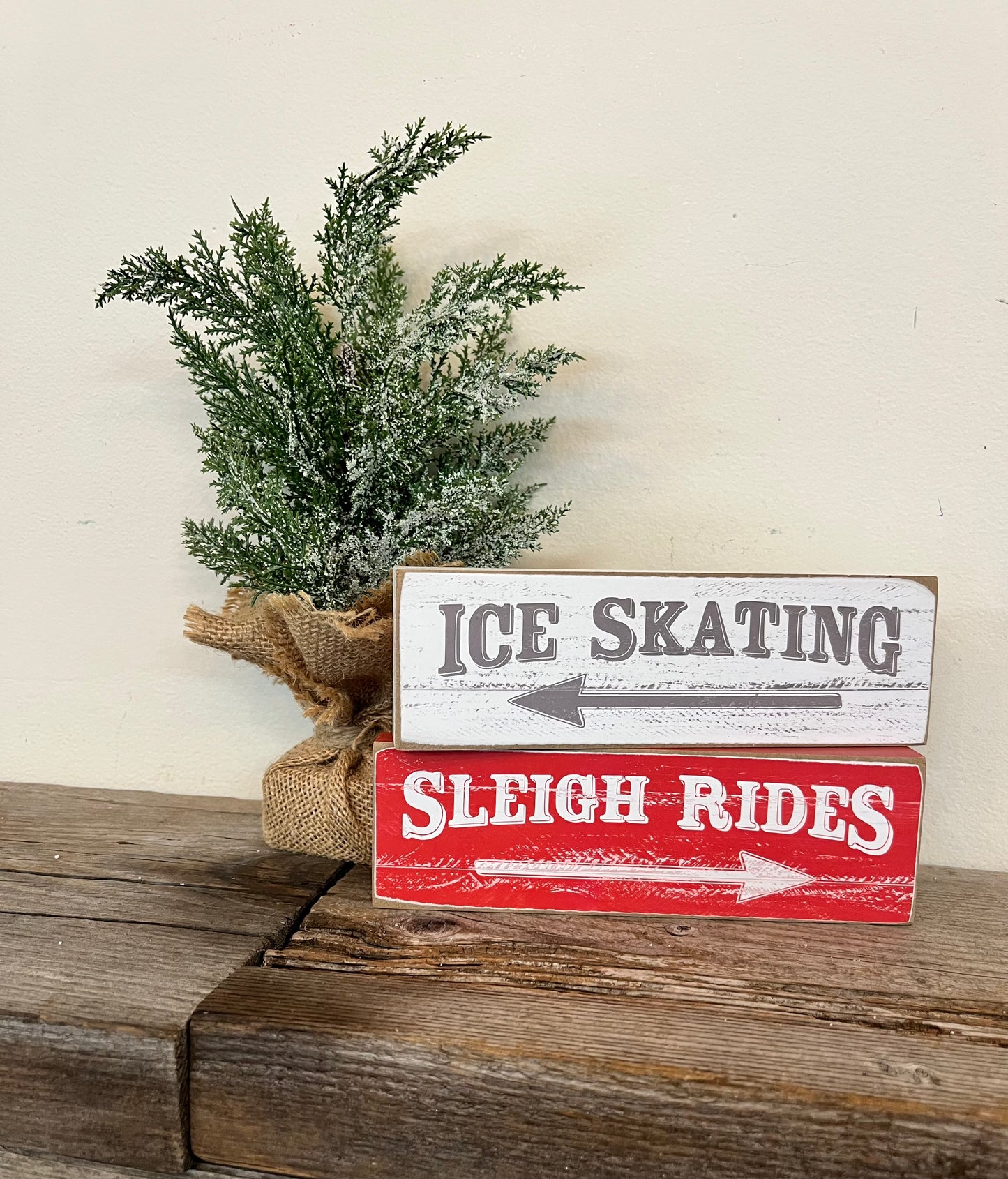 “Sleigh Rides” “Ice Skating” Wooden Block Signs