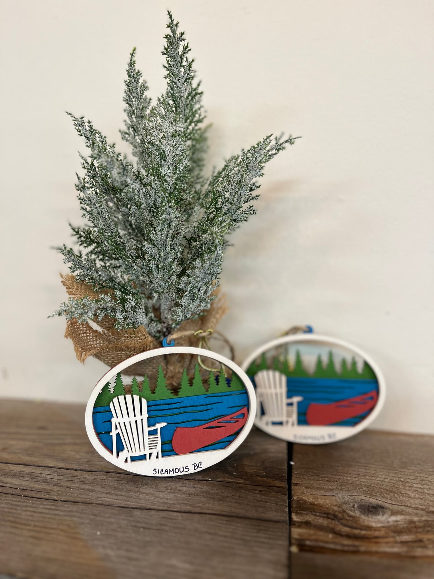 “Sicamous” Lake Scene Laser Cut Wood Ornament