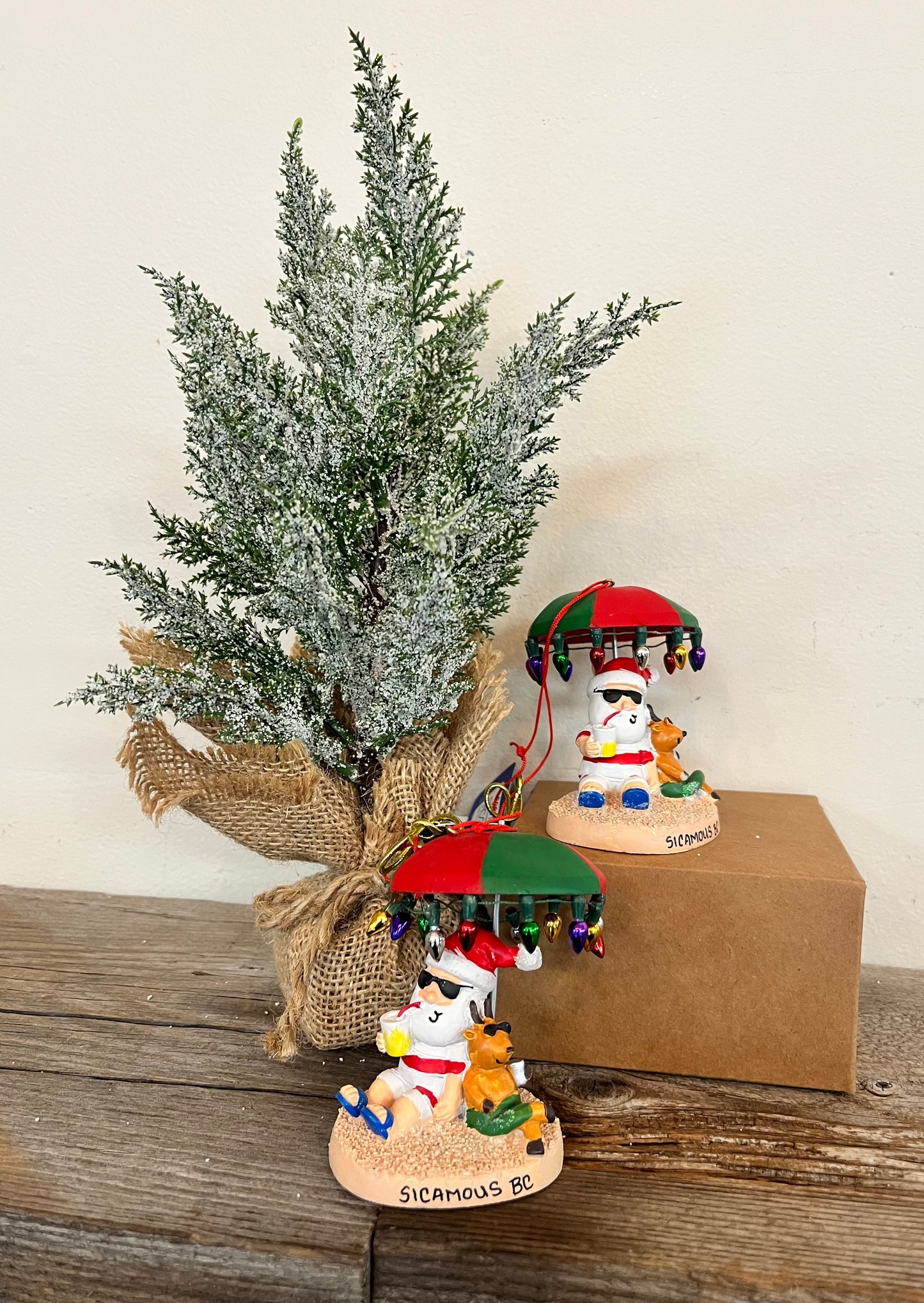 "Santa/Moose under Umbrella" Christmas Ornament