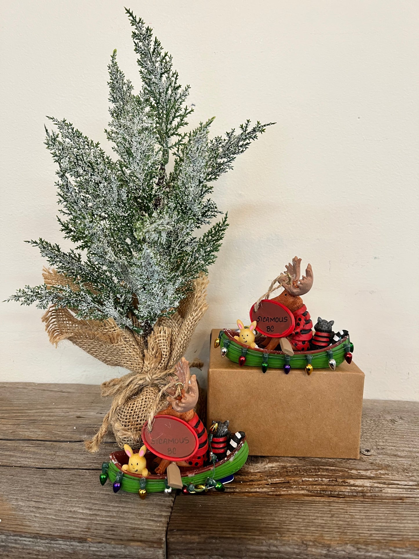“Moose and Friends in Canoe” Christmas Ornament