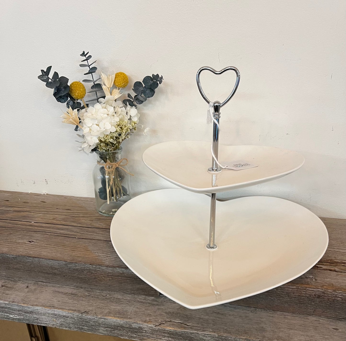 Tiered White Heart Ceramic Tray