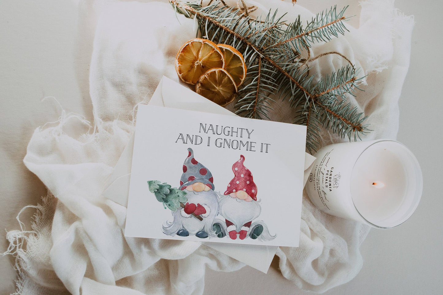 “Naughty and I Gnome It” Christmas Card