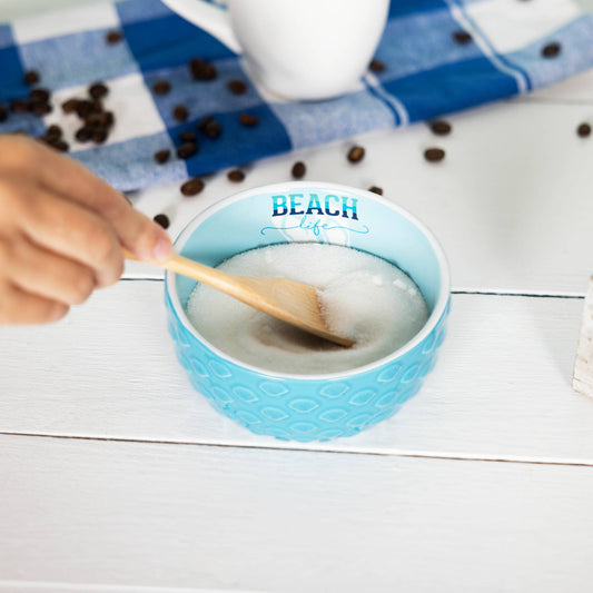 “Beach Life” Ceramic Bowl with Wood Spoon