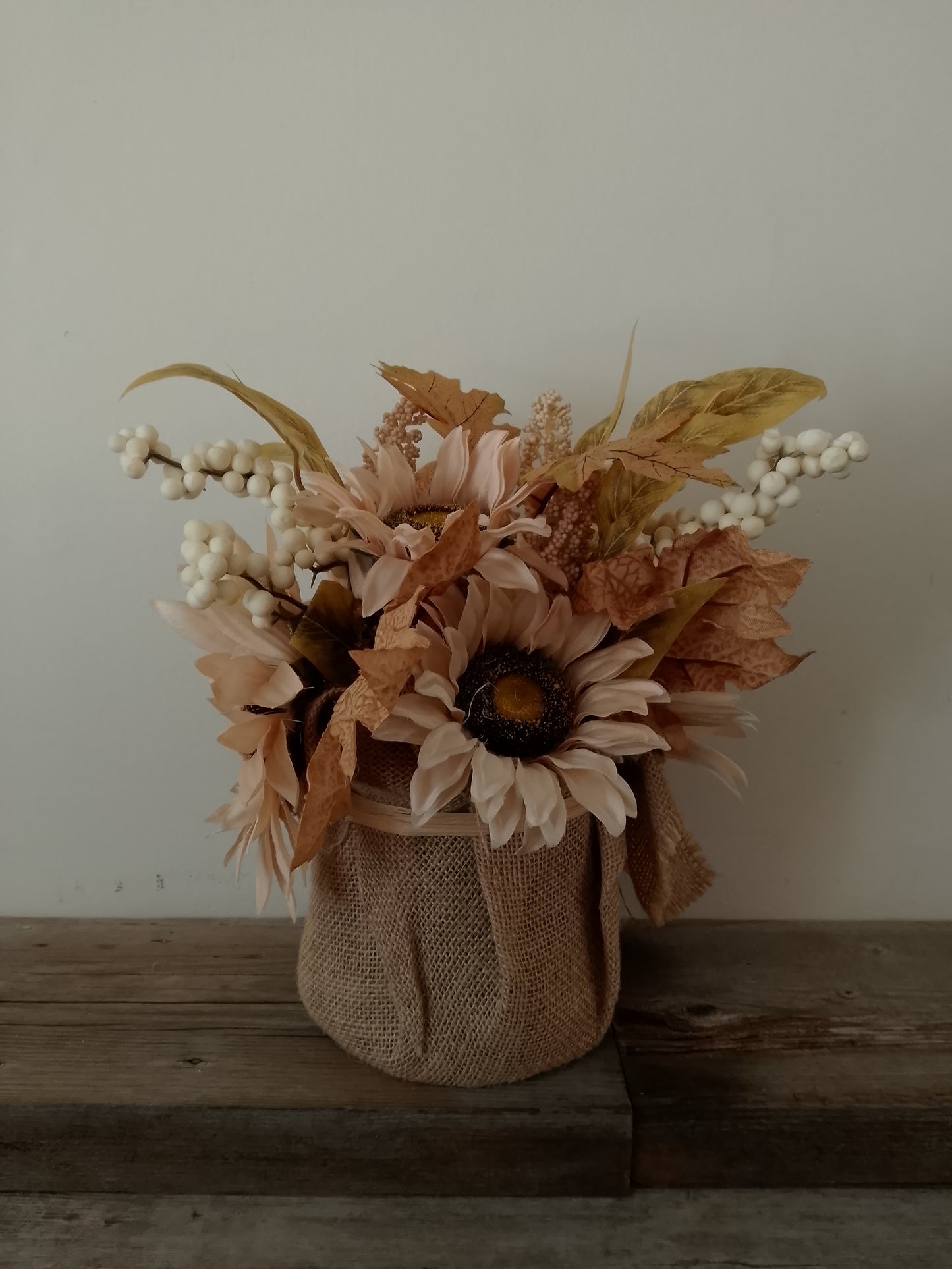 Fall Flower Arrangement in Burlap
