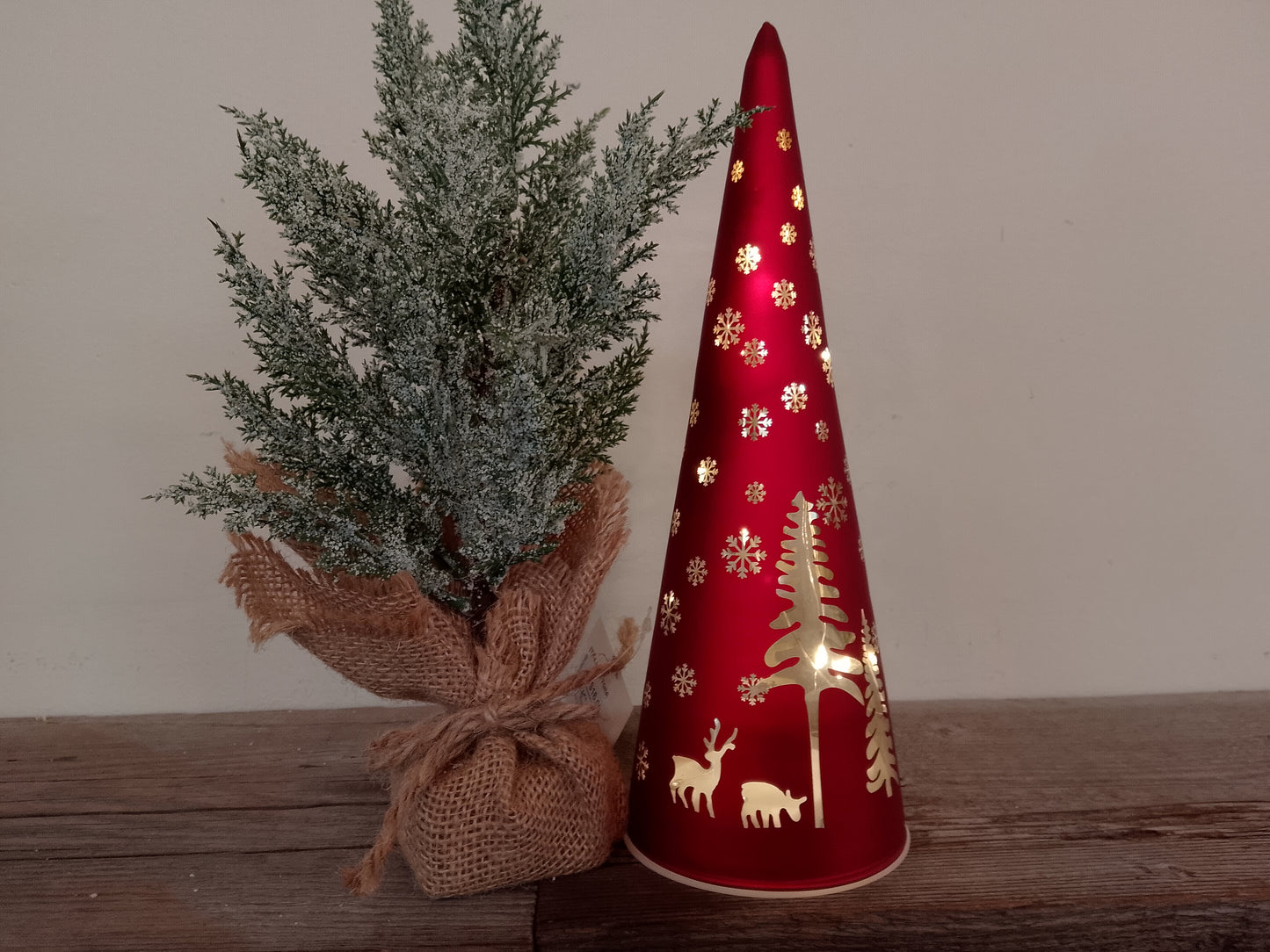 Red Christmas Cone Tree with Lights