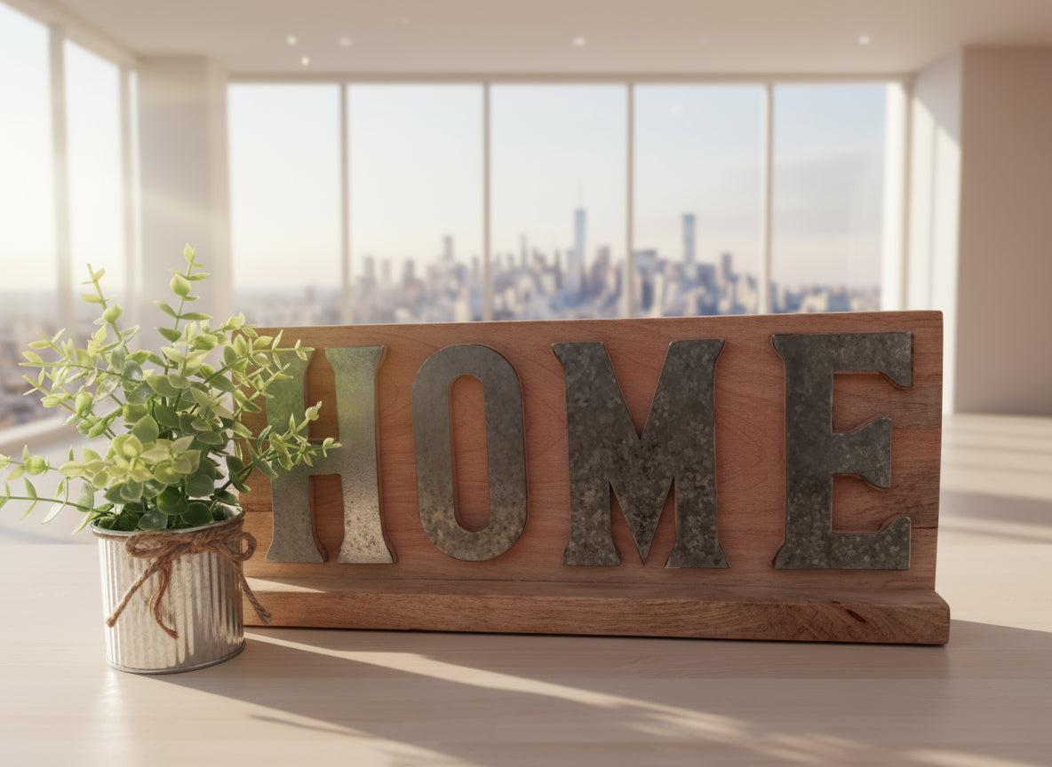 "Home" Wood/Metal Block Sign