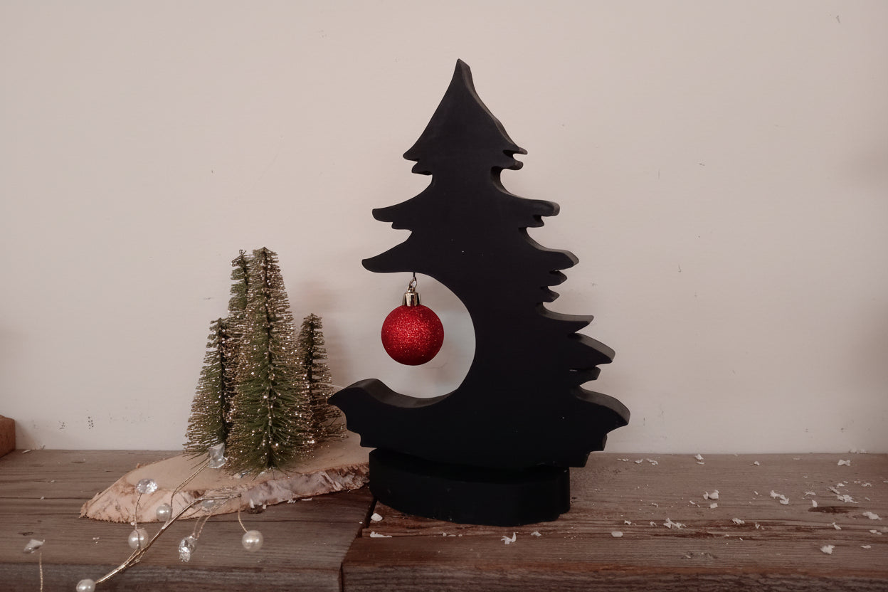 Wood Black Tree with Christmas Ball