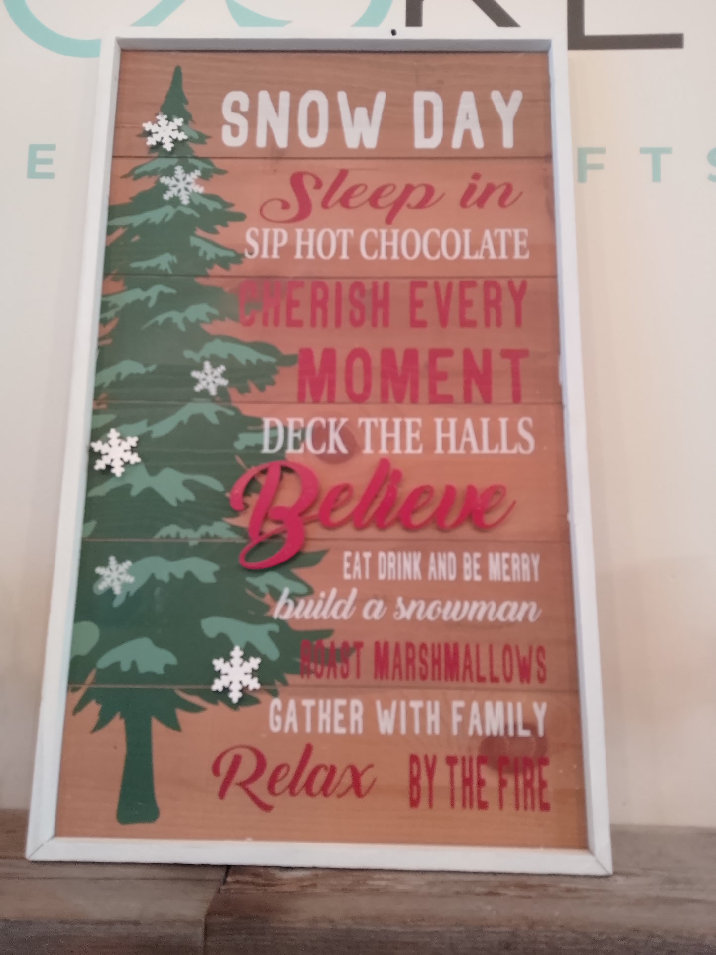 Snow day Large wood a metal sign