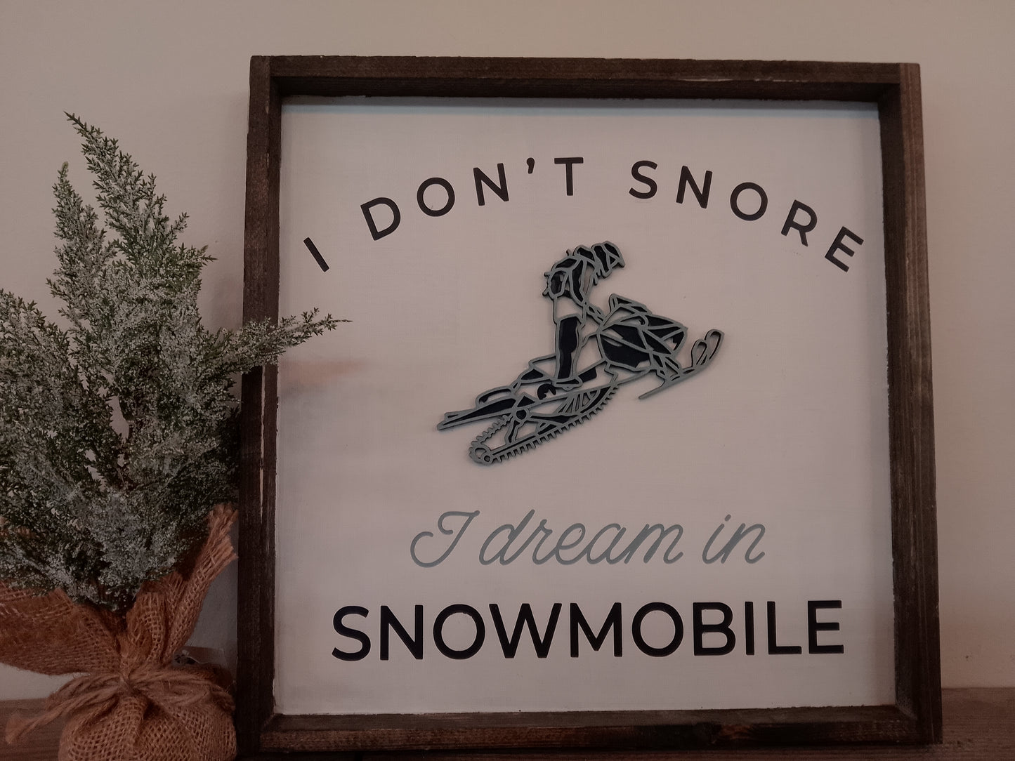 "I don't snore I dream in Snowmobile” Custom Wood Sign