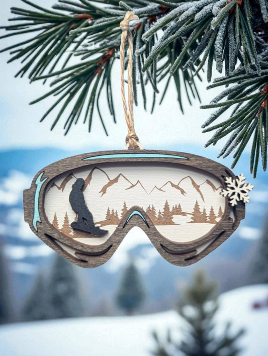 “Snowboard Goggles” Laser Cut Wood Ornament