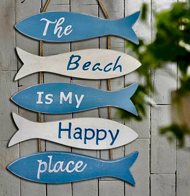 Wooden Hanging fish sign “The beach is my happy place”