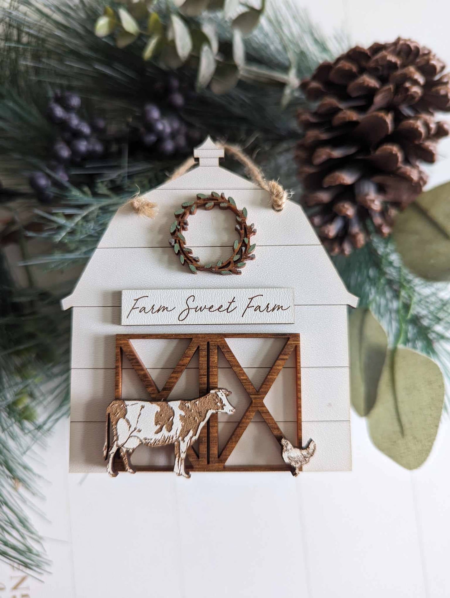 “Farm Sweet Farm” Laser Cut Wood Ornament