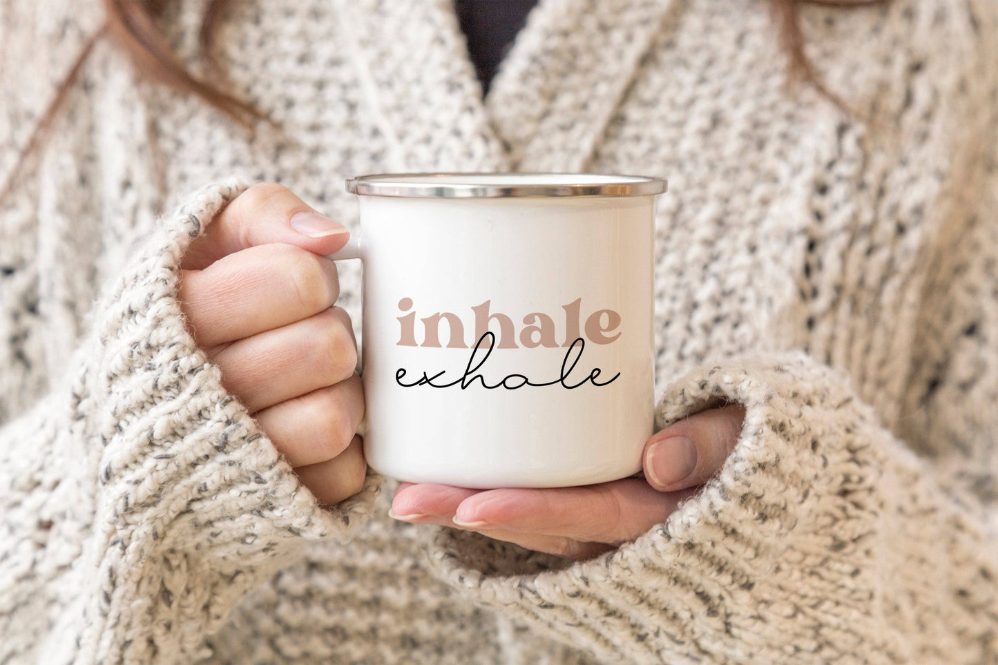 “Inhale Exhale” Enamel Mug