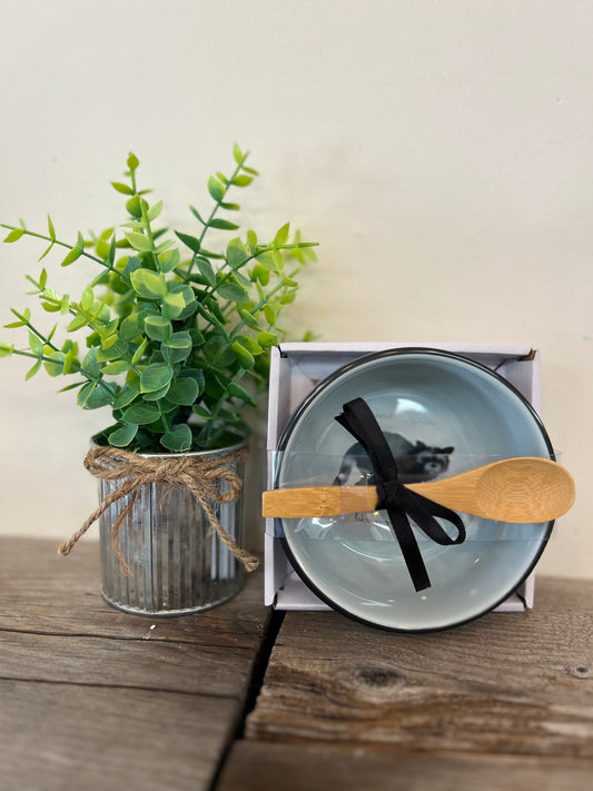 “My Cabin” Ceramic Bowl with Bamboo Spoon