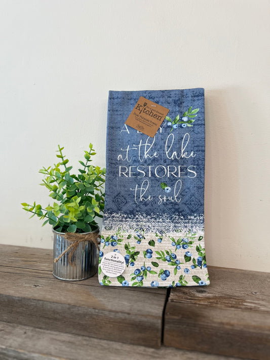 “A Day at the Lake Restores the Soul” Dual Purpose Kitchen Towel