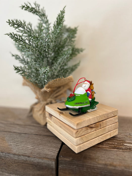 "Santa Snowmobiling with Friend" Christmas Ornament