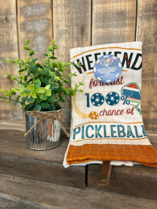 “Weekend forecast 100% Chance of Pickleball” Tea Towel