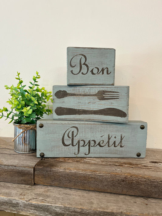 “Bon Appetit” Block Signs set of Three