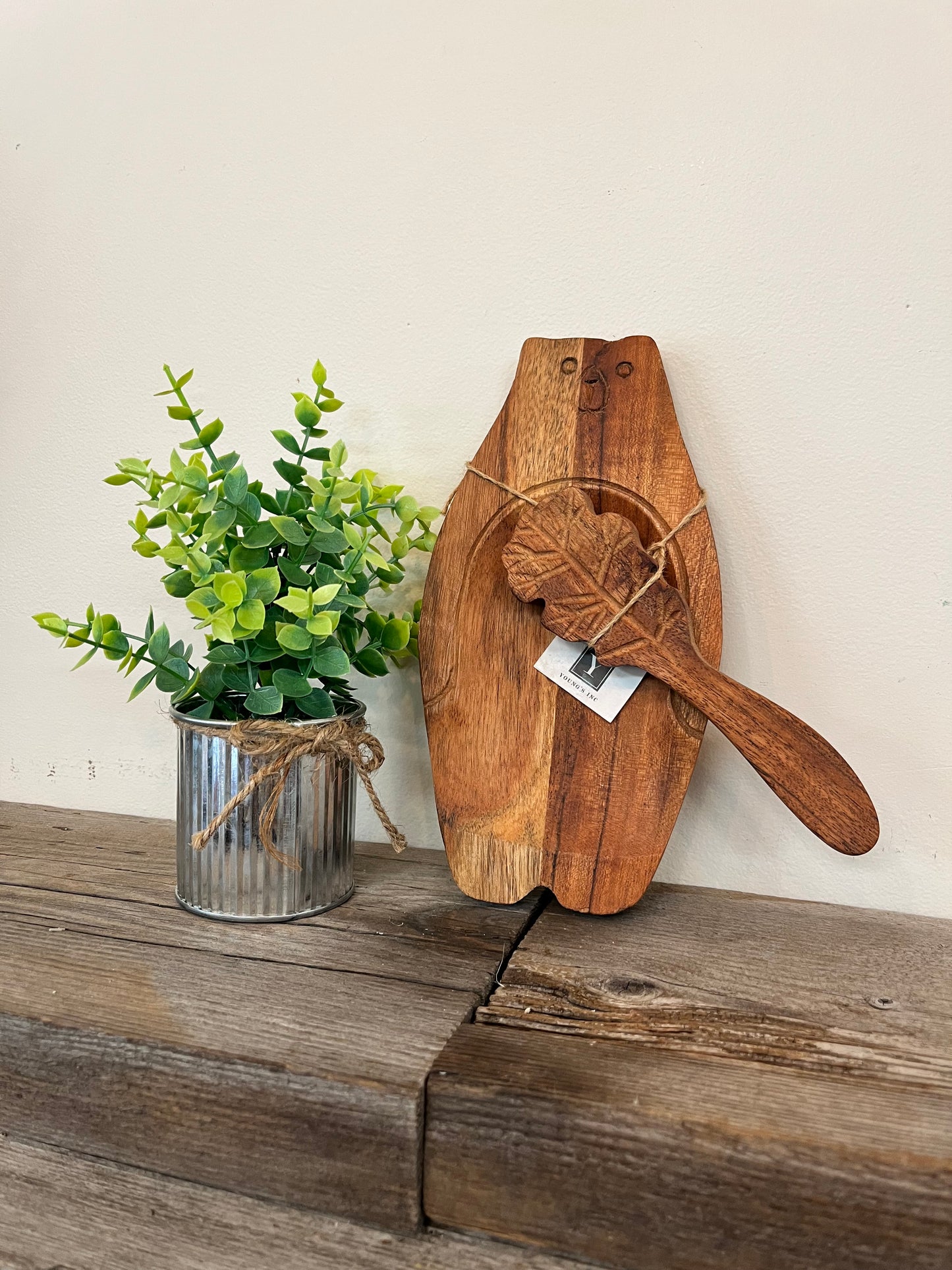 Wood (Acacia) Bear Charcuterie Board with spoon