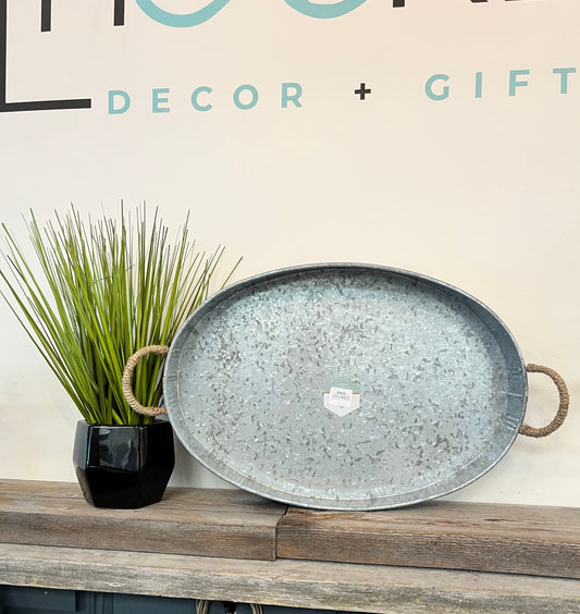 Metal Oval Tray with Rope Handles (Large)