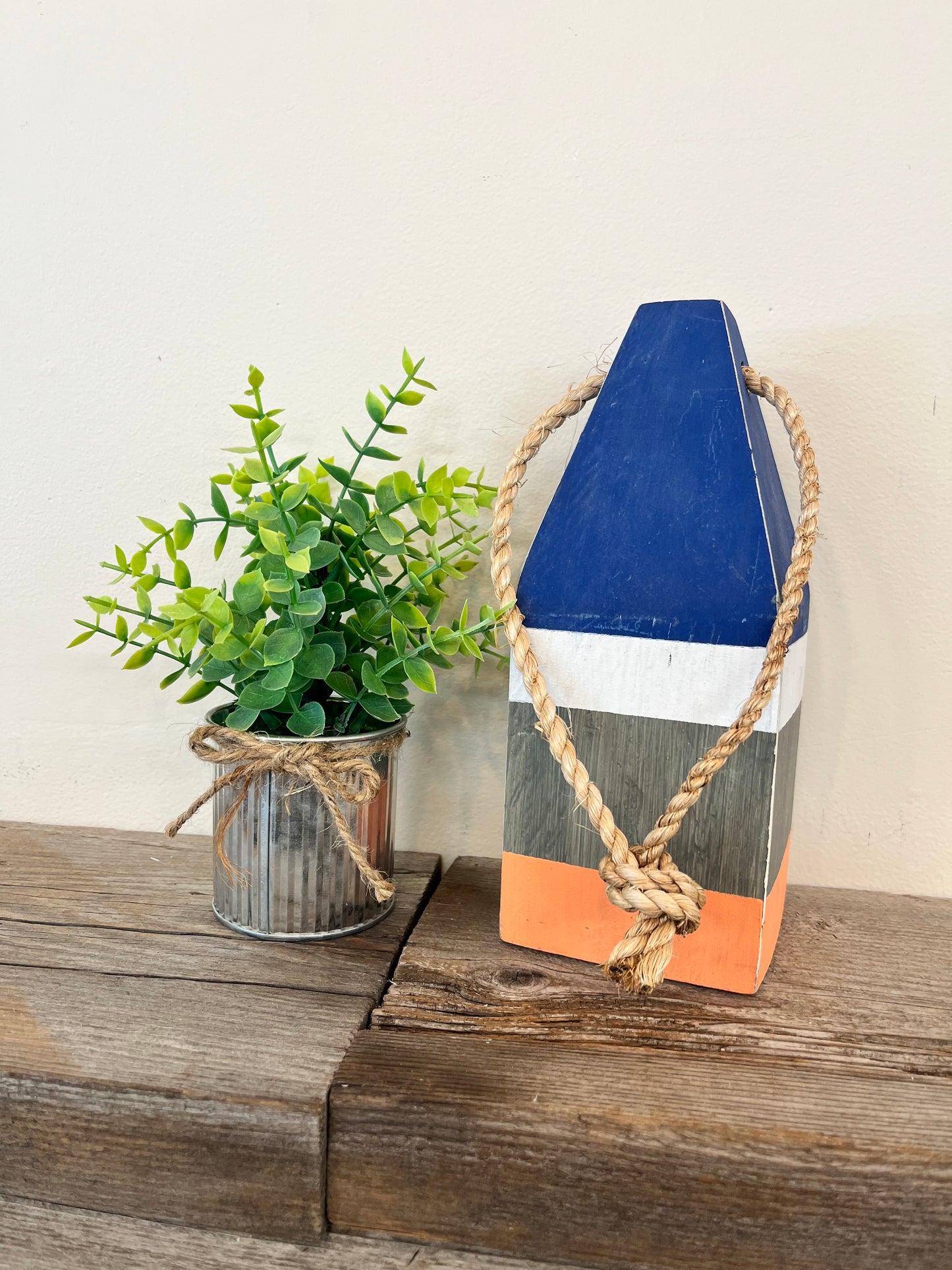 Wooden Buoy Navy/Coral/Grey