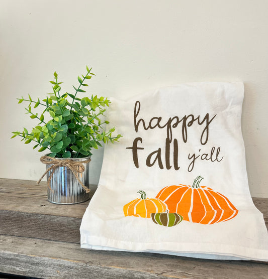“happy fall y’all” Tea Towel