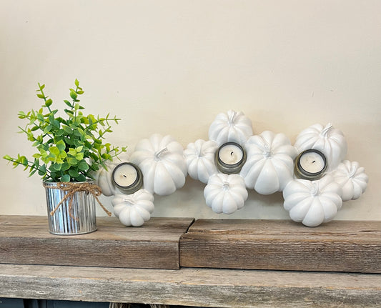 White Pumpkins with Candle Holders