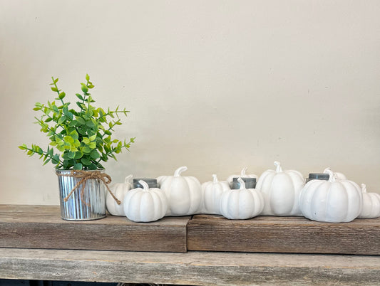 White Pumpkins with Candle Holders