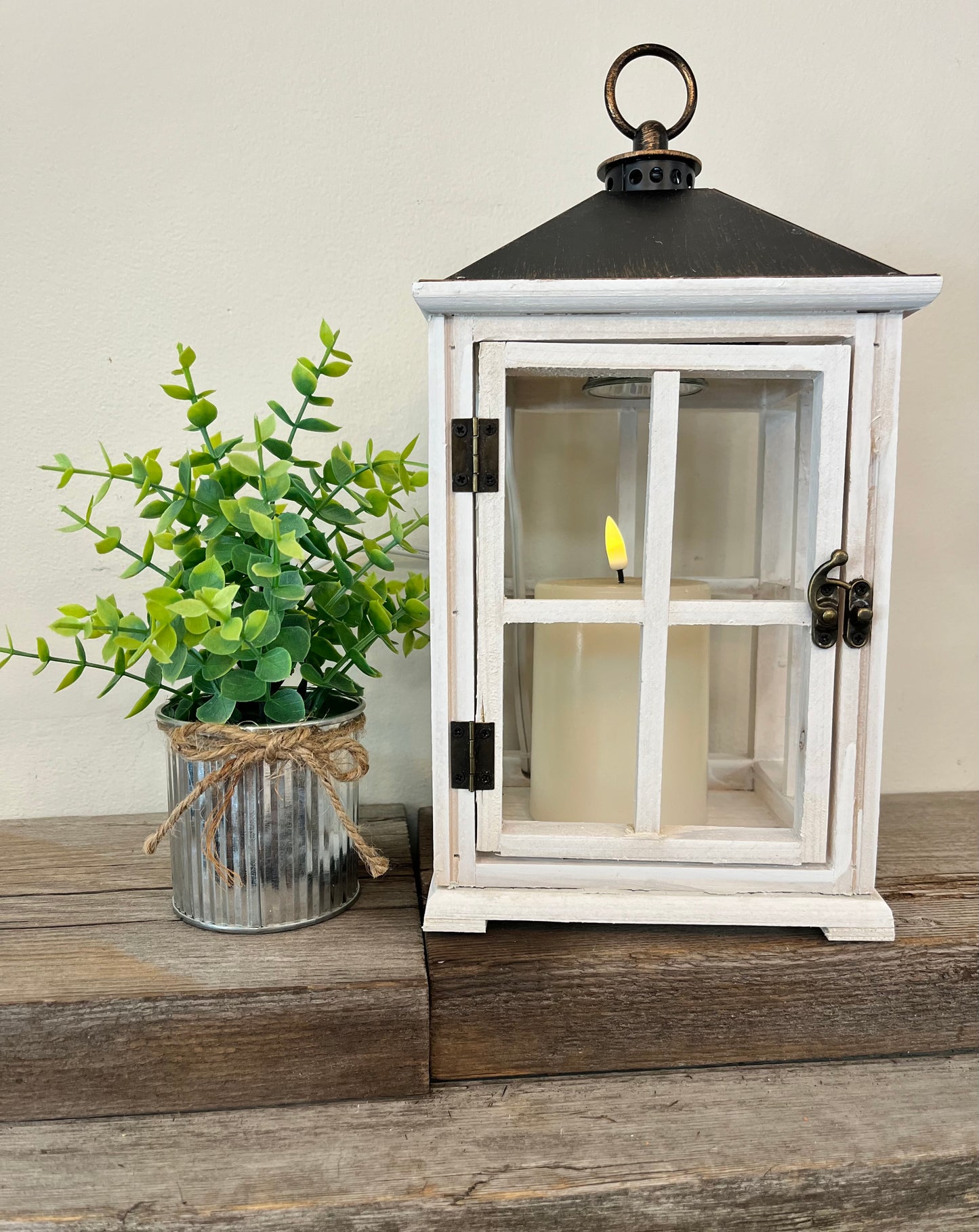 Weathered White Candle Warmer Lantern