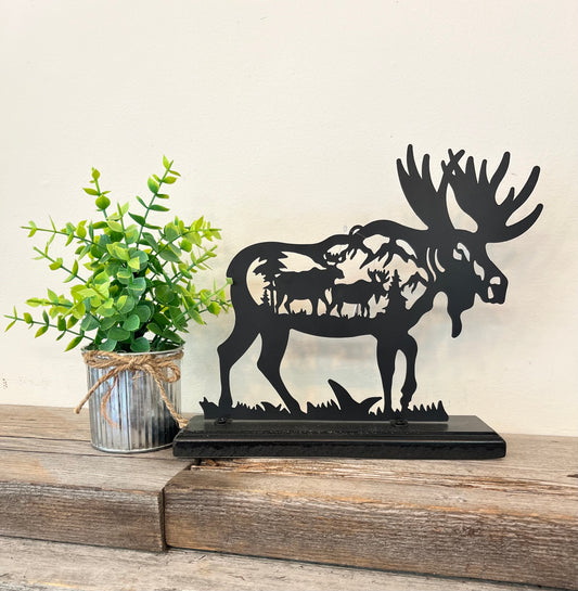 “Moose” Laser Cut on Wood Stand