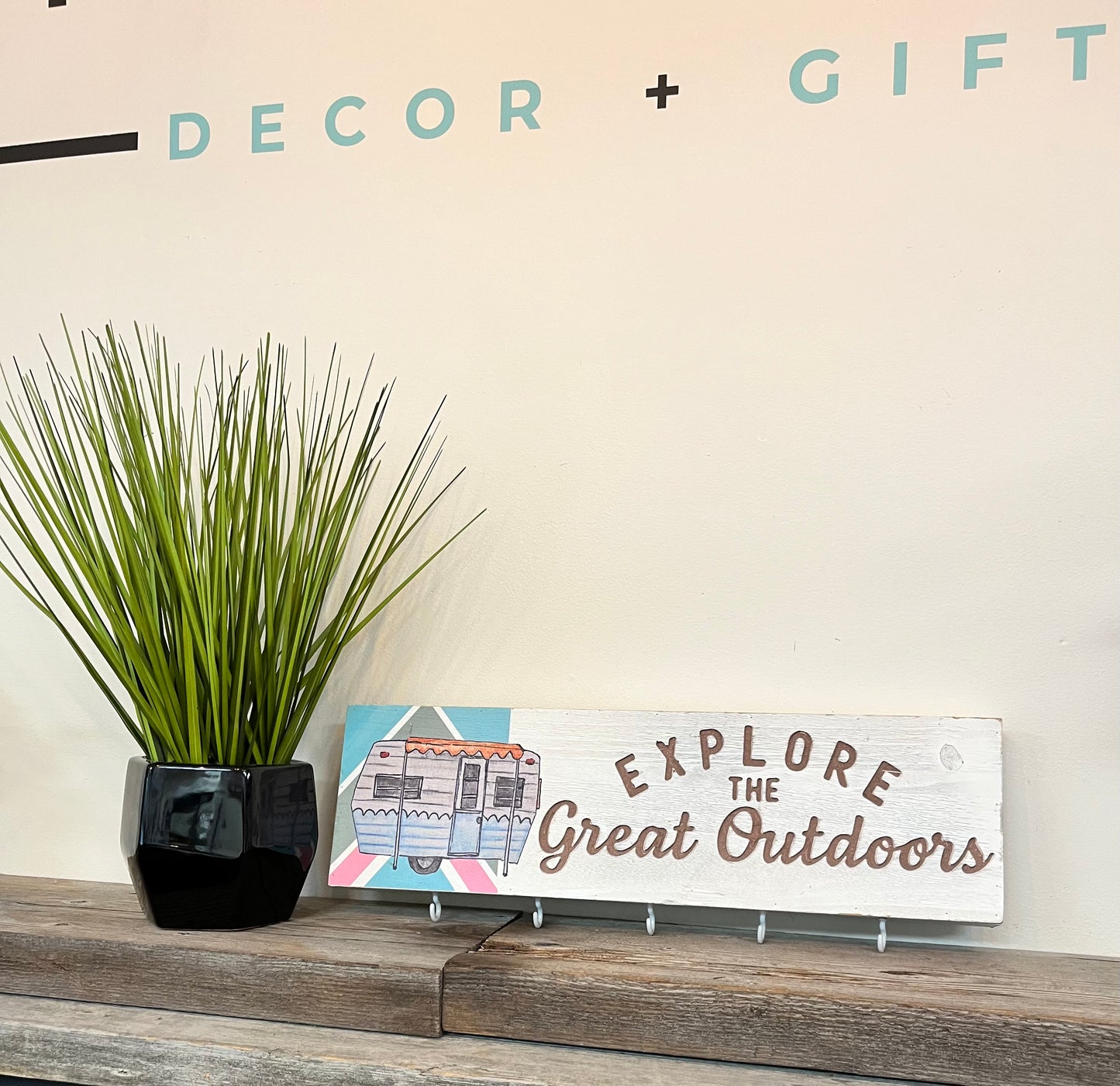 “Explore the Outdoors” Block Sign with Hooks