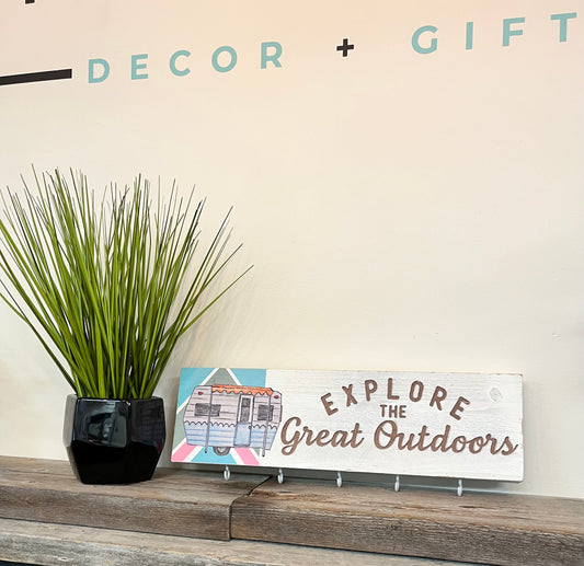 “Explore the Outdoors” Block Sign with Hooks