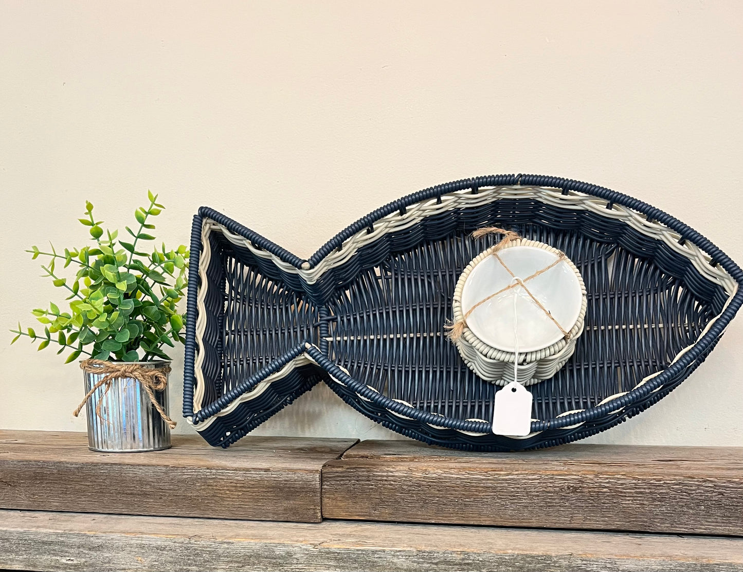 Wicker Fish Bowl/Dip Set