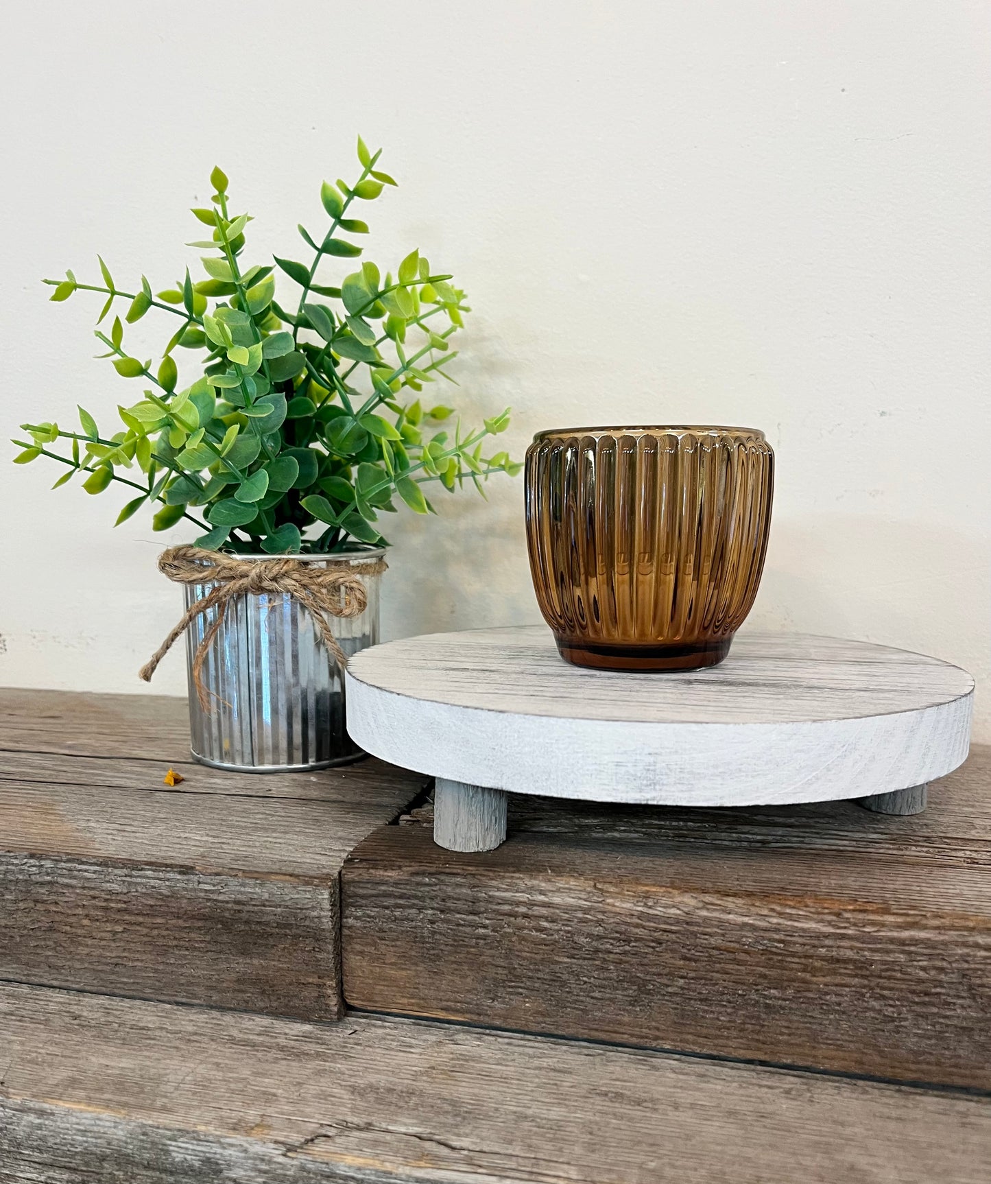 Wooden Whitewash Round Tray