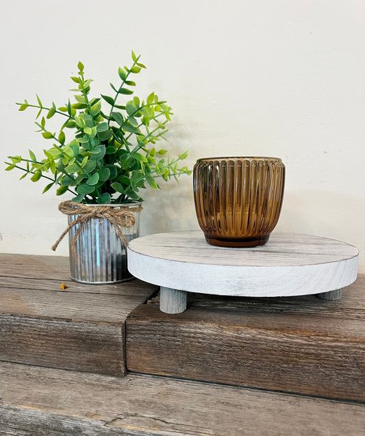 Wooden Whitewash Round Tray