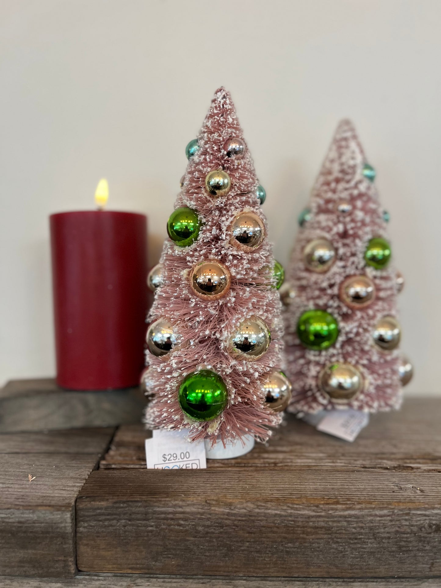 Pink Cone Tree with Christmas Balls (Medium)
