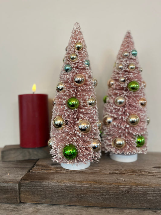 Pink Cone Tree with Christmas Balls (Large)