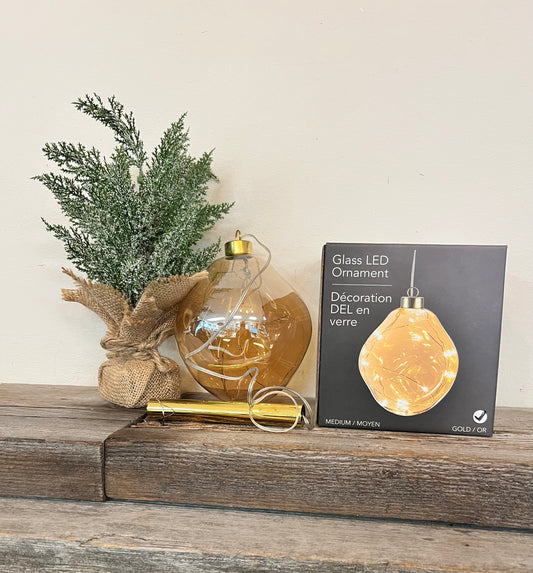 Glass LED Hanging Gold Ball Ornament 5”