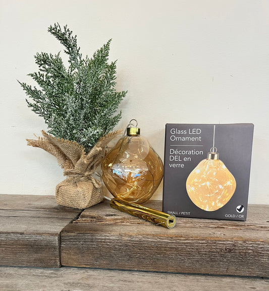 Glass LED Hanging Gold Ball Ornament 4”