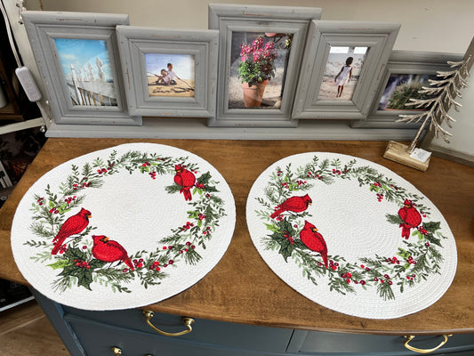 “Winter Cardinal” Braided Christmas Placemats