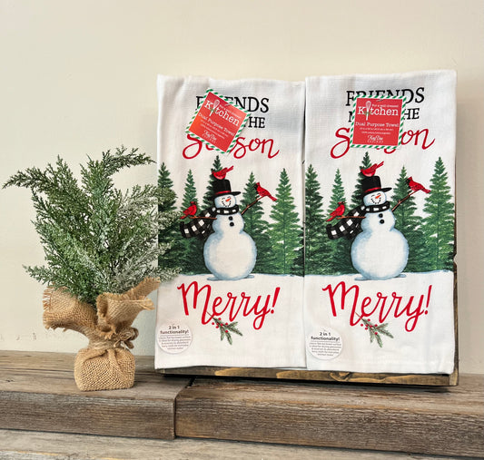 “Friends make the Season Merry” Christmas Tea Towel